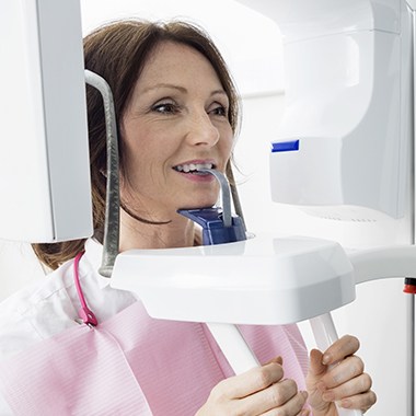 Woman receiving state of the art 3 D C T cone beam scan